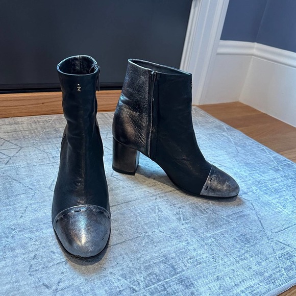Henry Beguelin Leather Boots Black Silver Cap Toe 39 - Picture 2 of 12